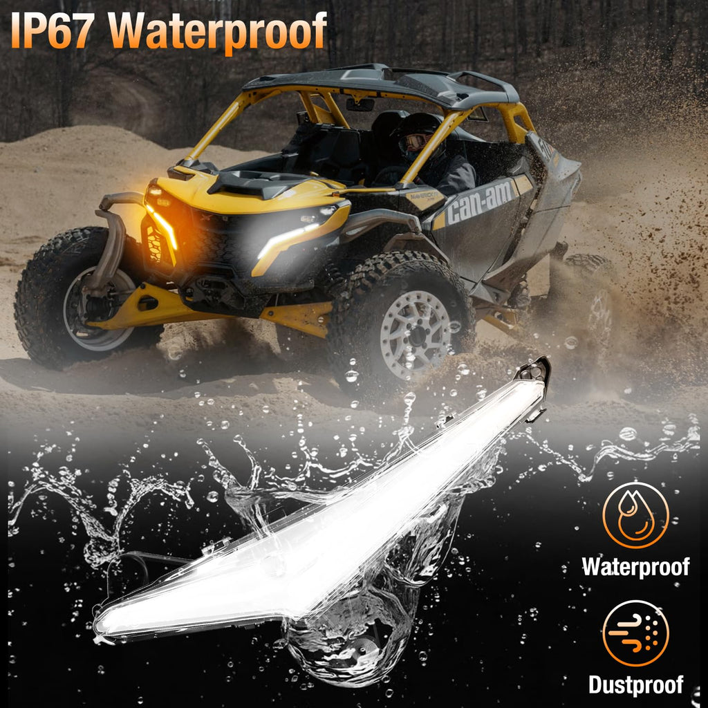 Tavaray LED Fang Lights for Can-Am Maverick R 2024-2026 MAX X RS, Front Signature Accent Lights with White DRL, Amber Turn Signals & Welcome Light, Plug & Play OEM Style UTV Lighting Kit