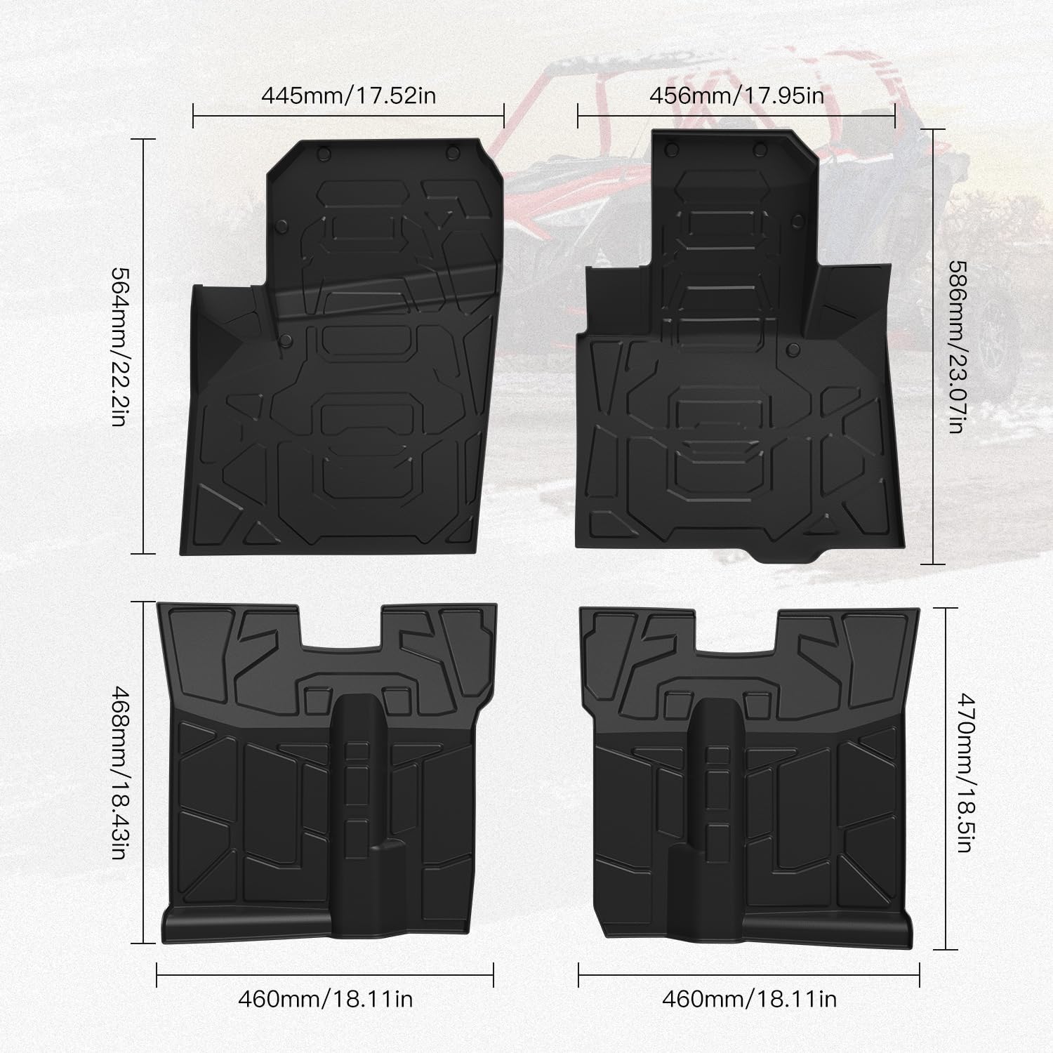 HugeUTV TPE Floor Mats for Polaris RZR PRO XP 4/R 4/S 4 (2020-2026) Accessories, Front and Rear Row Floor Liners All Weather Protection Slush Mats