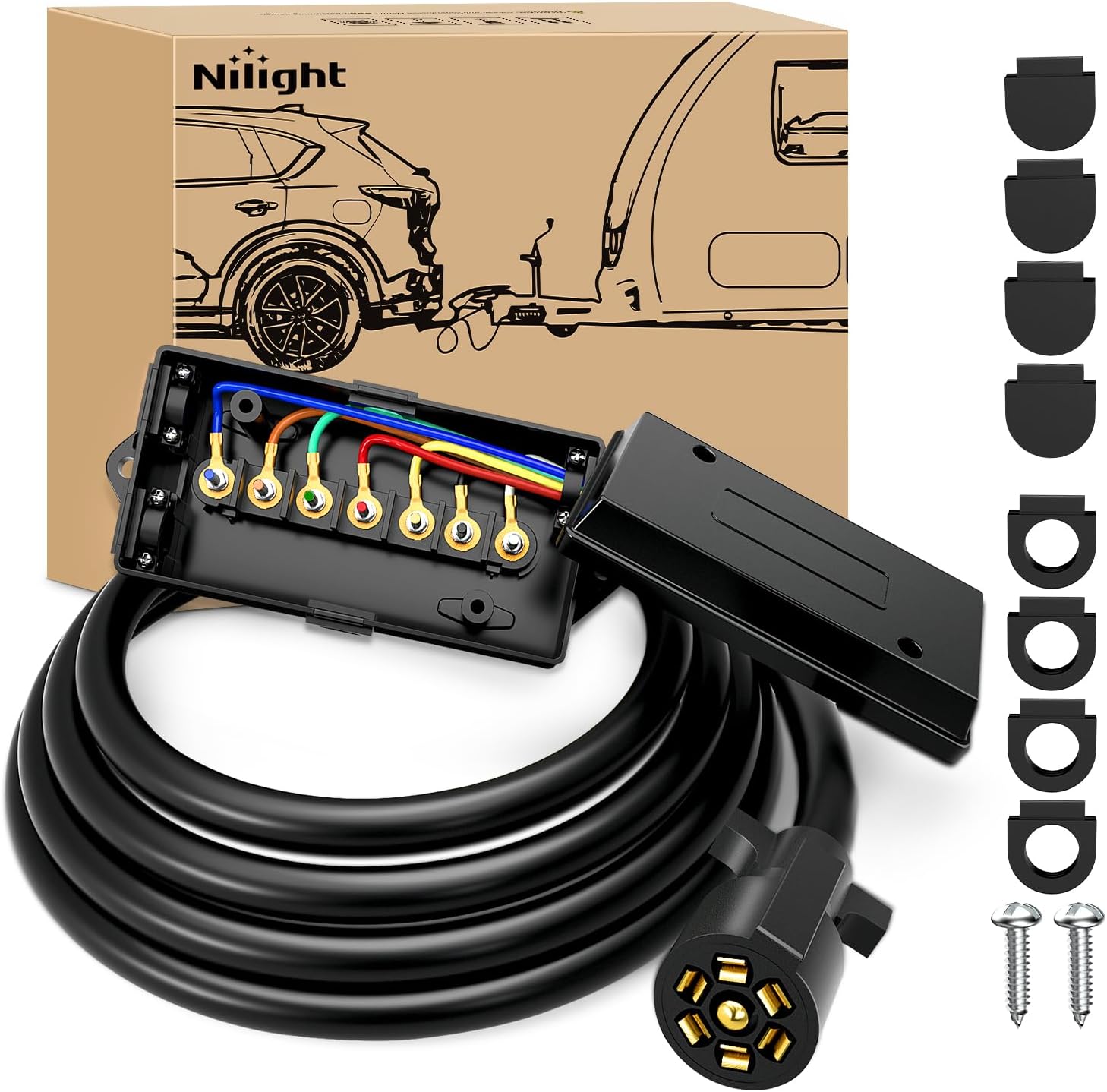 Nilight Heavy Duty 7 Way Inline Trailer Plug