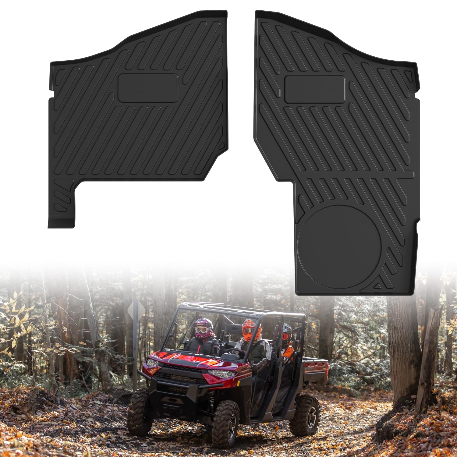 HugeUTV TPE Floor Mats for Polaris Ranger XP 1000/Crew 2019-2026, Front and Rear Row Floor Liners All Weather Protection Slush Mats (2PCS)