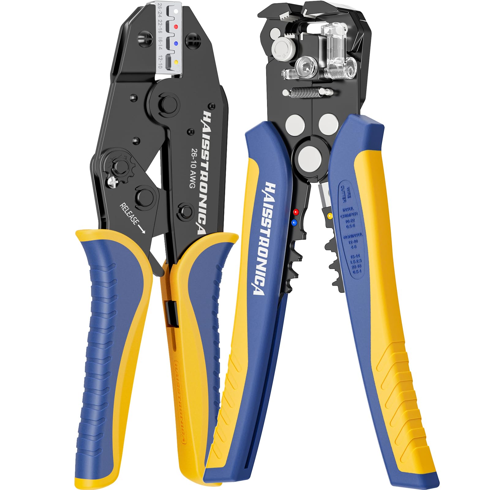 haisstronica Wire Stripper and Crimping Tool,AWG 24-10 Automatic Stripper Tool with AWG 26-10 Ratchet Wire Crimper For Heat Shrink Connectors