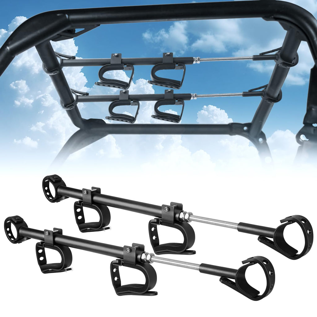 Drieaco UTV Overhead Gun Rack Fits 21-28" Spacing Roll Bars, Adjustable UTV Gun Holder Rifle Rack for Polaris Ranger Honda Pioneer Mule Uforce, Shovel Mount Bow Metal Holder Hunting Tool Roof Racks