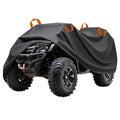 ATV cover for four-wheeler in dark gray with orange tie-down straps