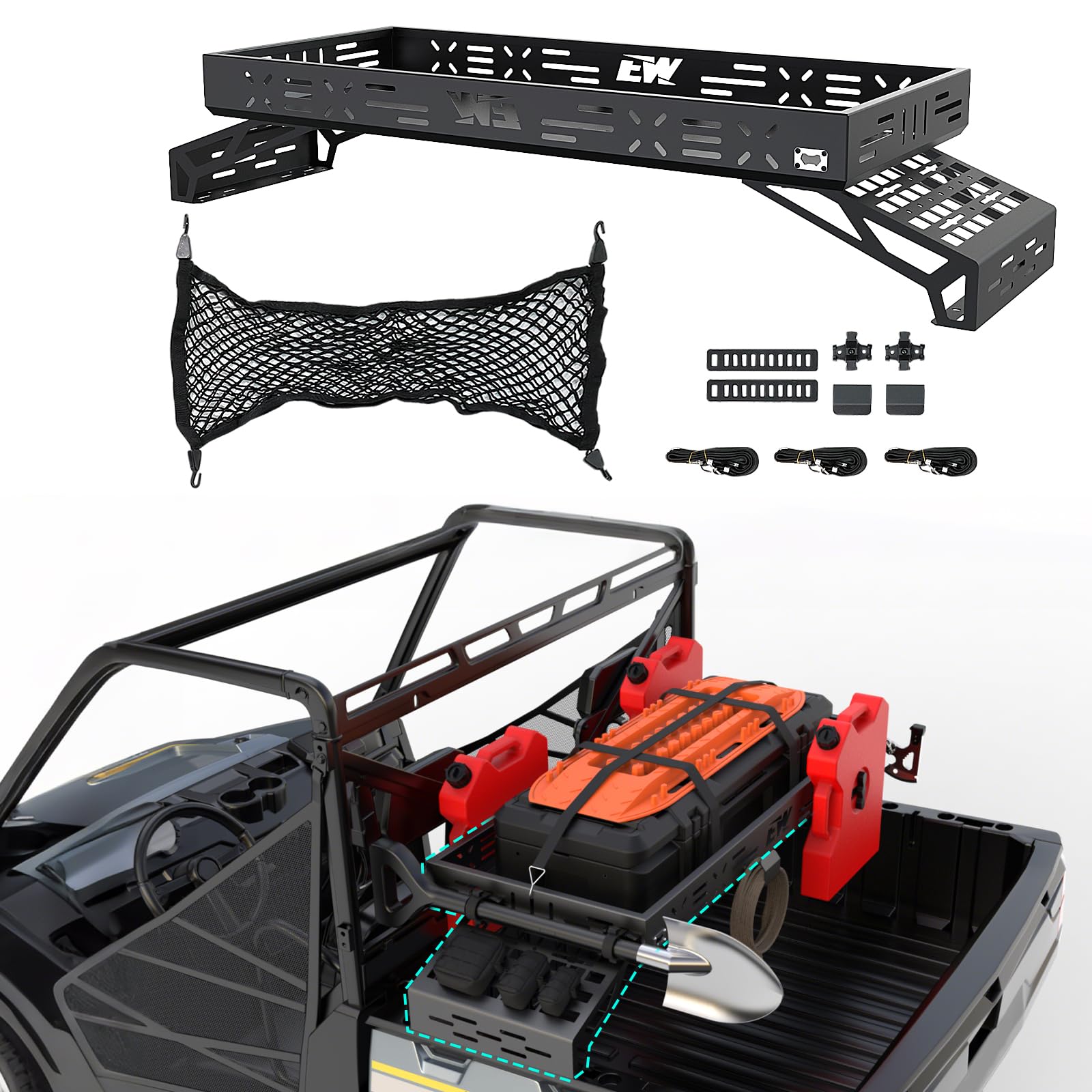 NIXFACE UTV Cargo Rack Aluminum Adjustable W/Cargo Net