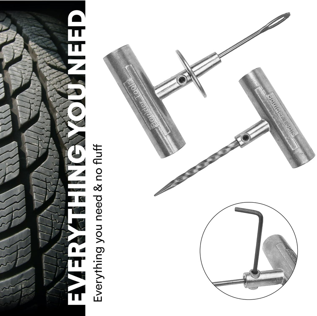 Boulder Tools Compact Tire Repair Kit with Molle Storage Pouch. Heavy Duty Universal Tire Plug Kit, Ideal for Motorcycle, ATV, Overlanding Gear, and Car Essentials - Reliable Roadside Tool Kit