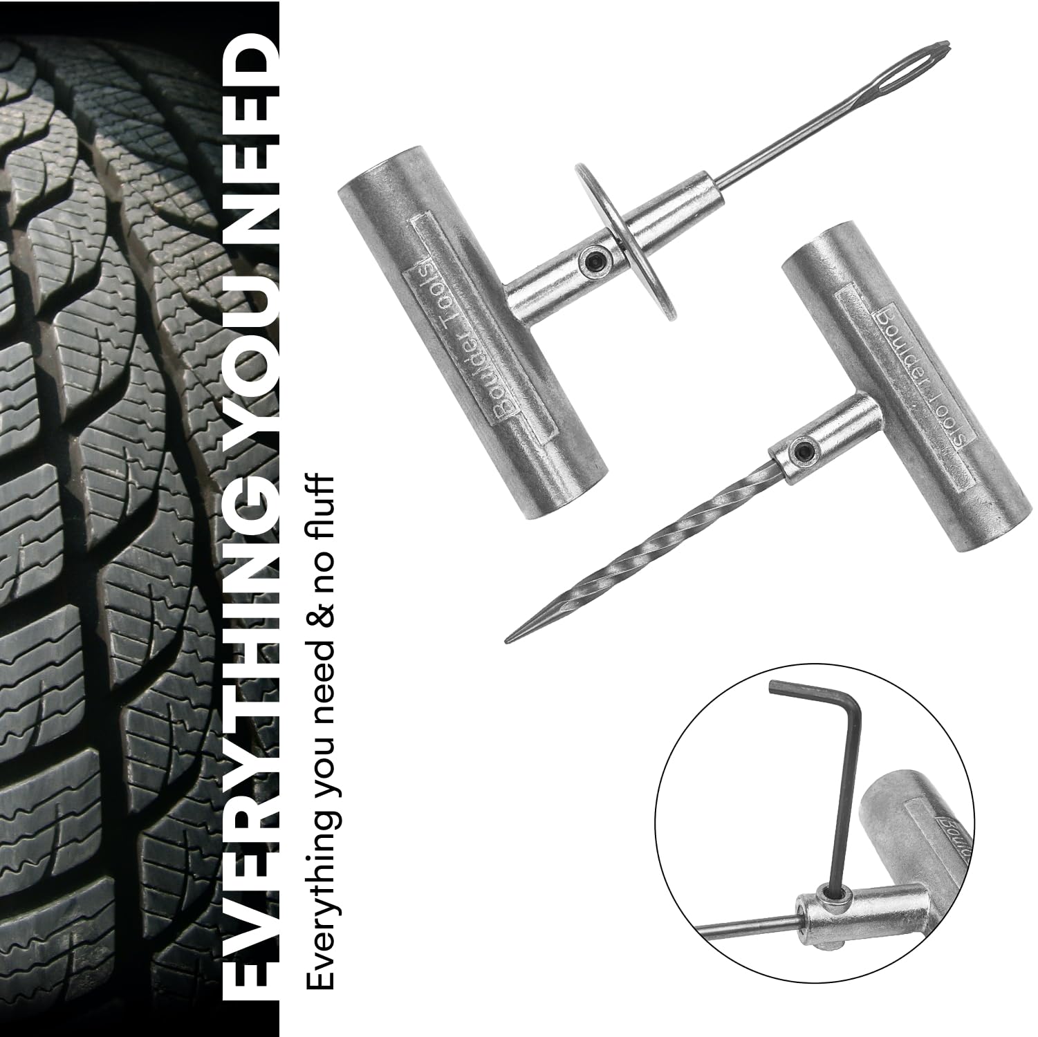Boulder Tools Compact Tire Repair Kit with Molle Storage Pouch. Heavy Duty Universal Tire Plug Kit, Ideal for Motorcycle, ATV, Overlanding Gear, and Car Essentials - Reliable Roadside Tool Kit