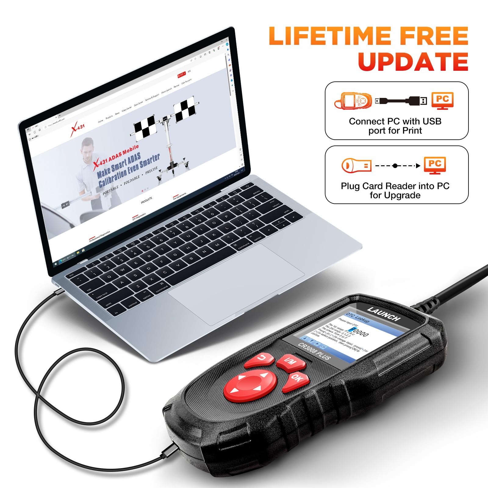 LAUNCH Professional OBD2 Scanner Diagnostic Tool CR3008 Plus,One-Click I/M,Lifetime Update Code Reader,Enhanced Check Engine Code Reader OBDII Car Scan Tool for All Vehicles After 1996,Battery Test