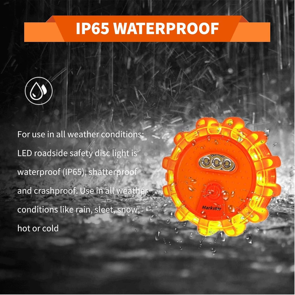 Markstor Led Road Flares 6 Pack LED Flares Emergency Kit Recharge LED Flares with Magnetic Roadside Safety Disc Flares Kit with Breaker Whistle for Vehicle