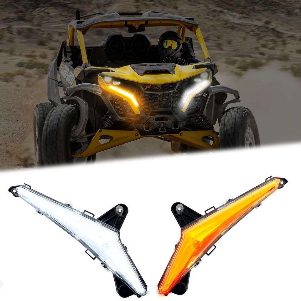 Tavaray LED Fang Lights for Can-Am Maverick R 2024-2026 MAX X RS, Front Signature Accent Lights with White DRL, Amber Turn Signals & Welcome Light, Plug & Play OEM Style UTV Lighting Kit