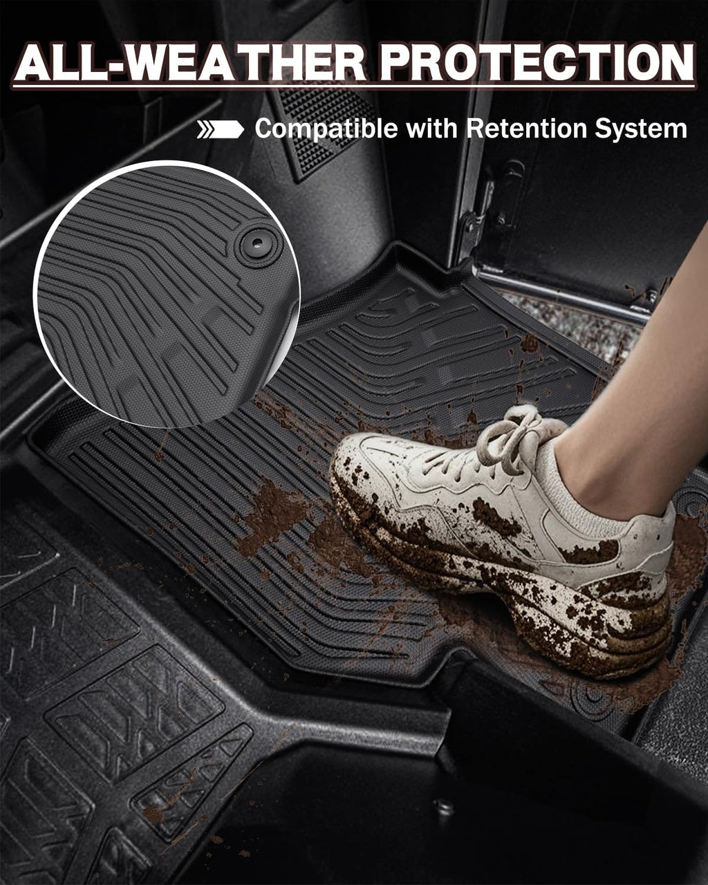 TPE Floor & Bed Mat Set for Polaris Ranger Crew XP 1000 (2019-2025) | 5 PCS All Weather Guard Custom Fit 6-Seat 2-Door UTV Rubber Liners | Non-Slip & Easy Clean Car Mat Cargo Liners Accessories