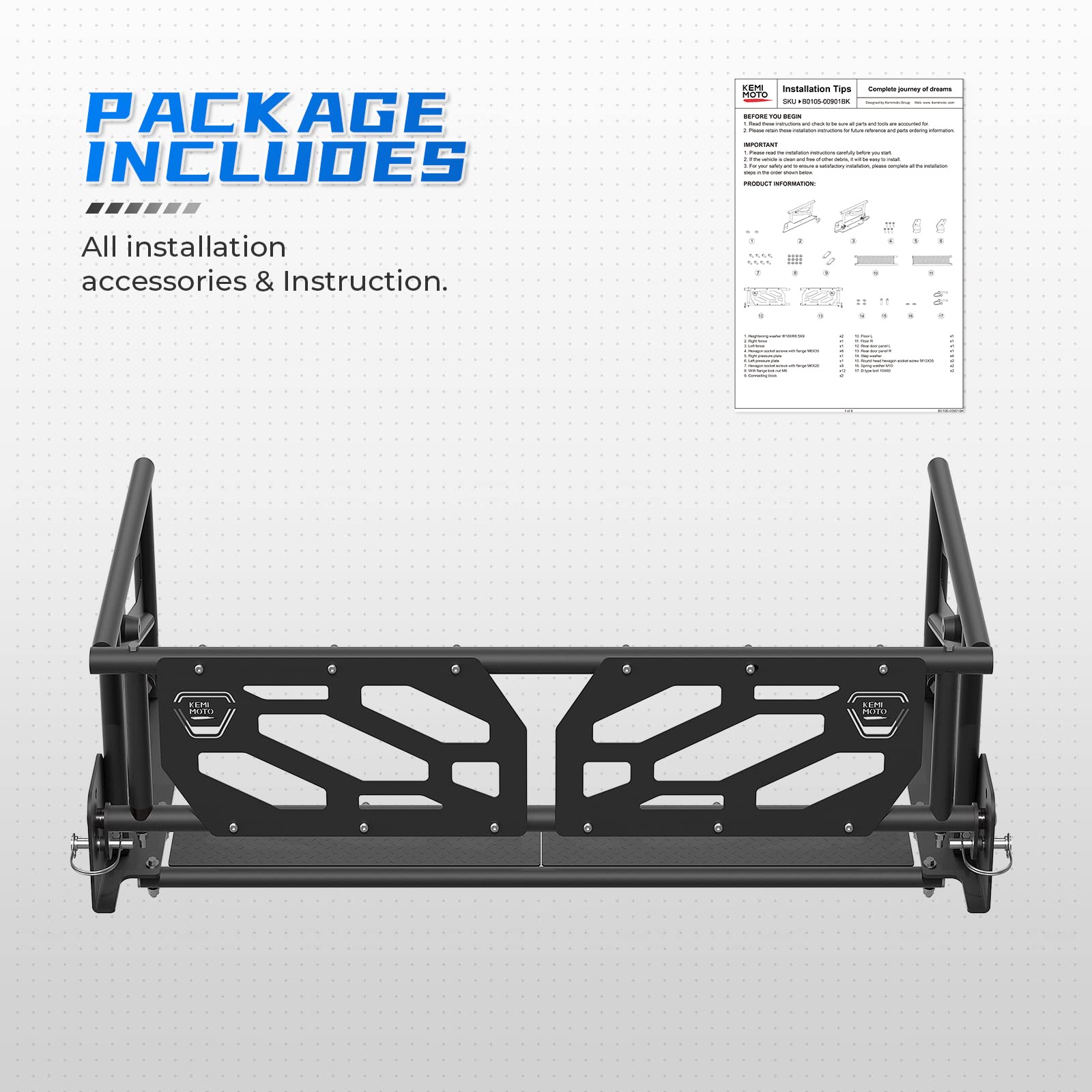 KEMIMOTO UTV Bed Extender Compatible with Pioneer 700-4 2014+/Pioneer 1000-5 2016+, Durable Steel Cargo Tailgate Extender Cargo Gate Accessories