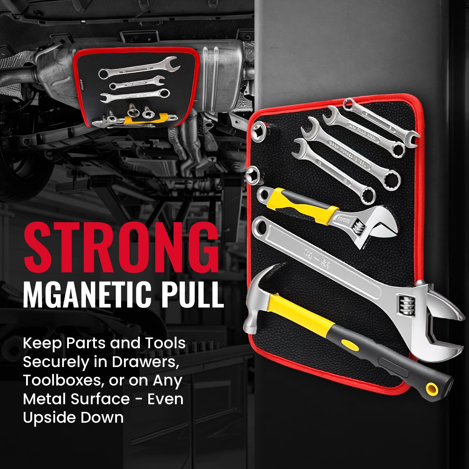 AIUITIO 4PC Flexible Magnetic Tool Mat,3 Sizes Flexible Magnetic Tool Holder - Thin Profile Perfect for Toolbox Drawers - Tool Holder Conforms to Body Panels