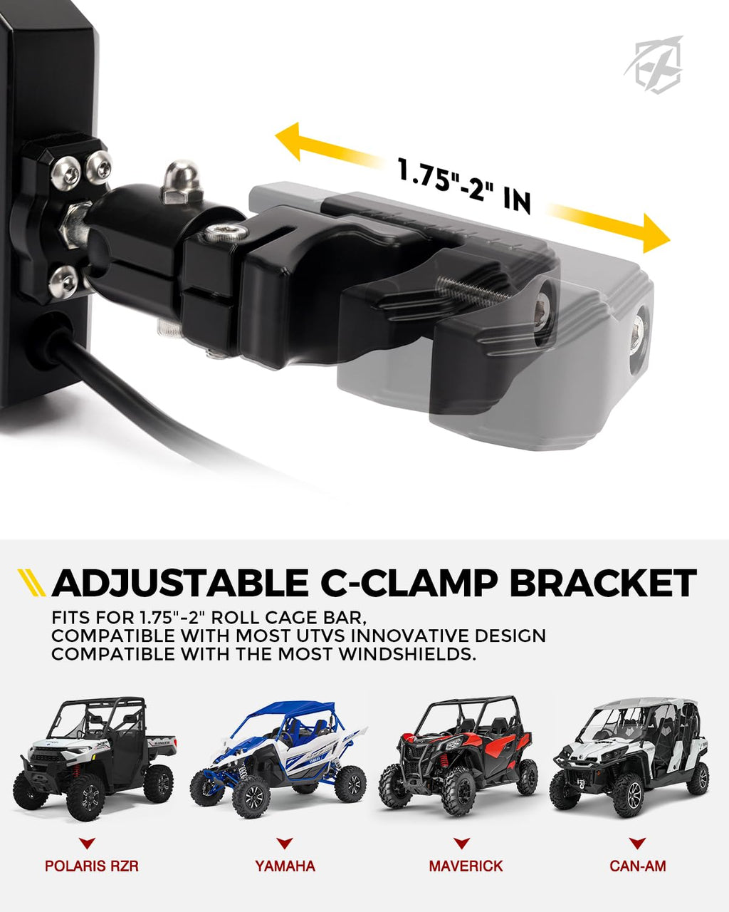 Xprite UTV LED Side Rear View Mirrors Light Aluminum w/Puddle Lights, Fits 1.75"-2 Inch Roll Cage Bar for Polaris RZR Pioneer, SXS, Can-Am X3, Kawasaki Teryx Mule, Yamaha Rhino Wolverine