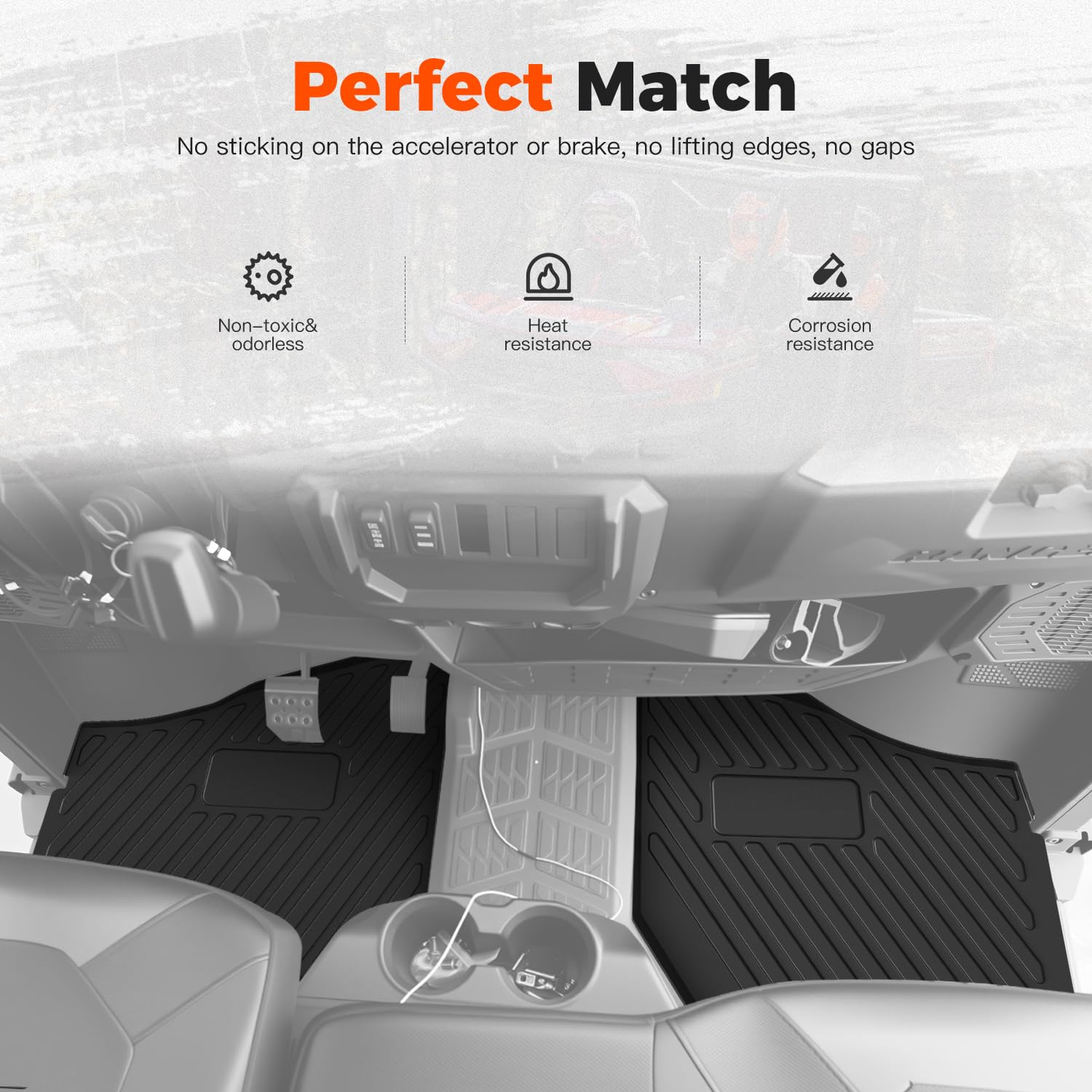 HugeUTV TPE Floor Mats for Polaris Ranger XP 1000/Crew 2019-2026, Front and Rear Row Floor Liners All Weather Protection Slush Mats (2PCS)