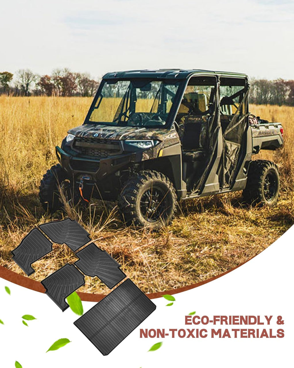 TPE Floor & Bed Mat Set for Polaris Ranger Crew XP 1000 (2019-2025) | 5 PCS All Weather Guard Custom Fit 6-Seat 2-Door UTV Rubber Liners | Non-Slip & Easy Clean Car Mat Cargo Liners Accessories