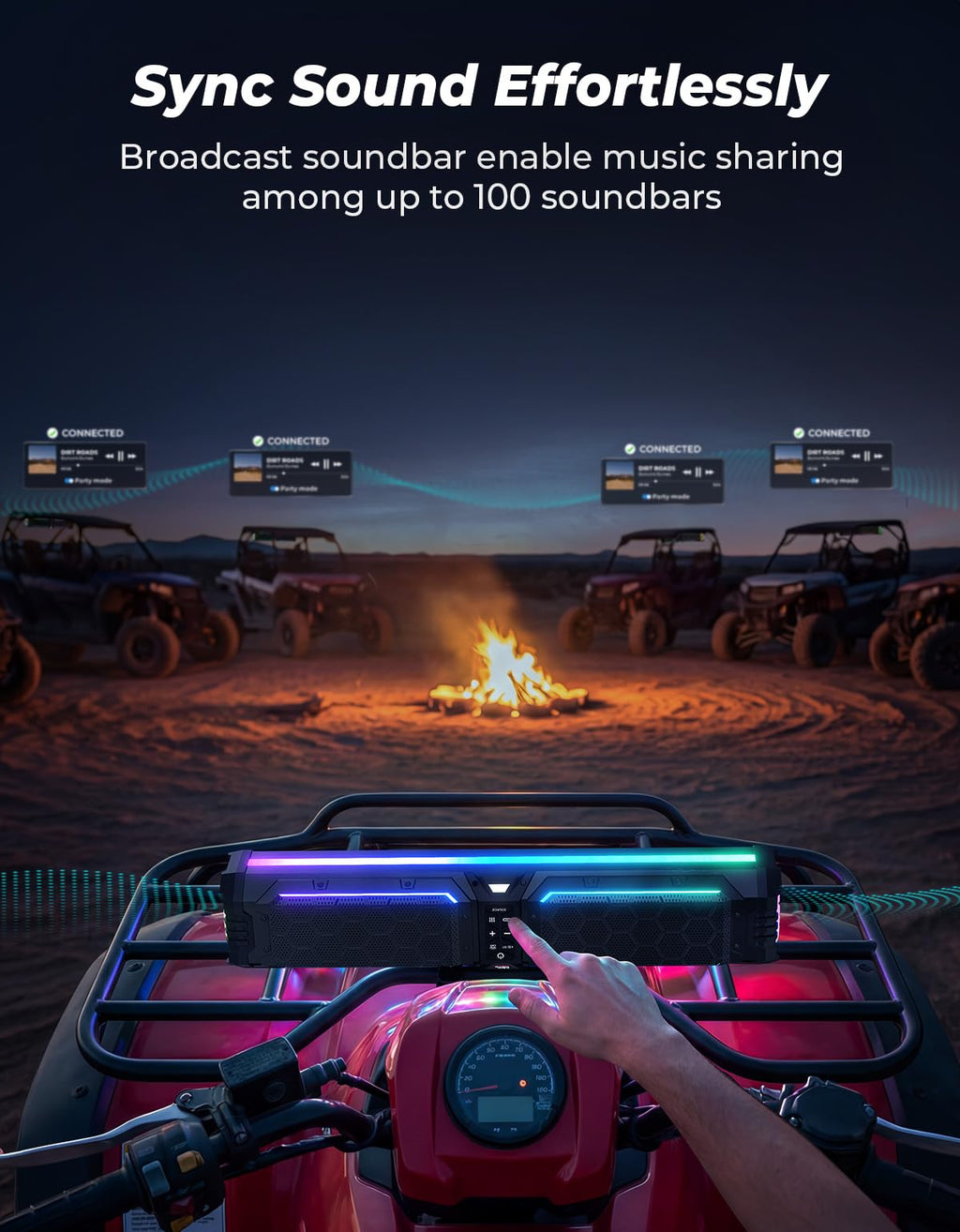 KEMIMOTO Midnight 70 Gen2 28-inch 8 Speaker UTV Sound Bar, IP66 Water Resistant Golf Cart Sound Bar Speaker System with RGB, SxS Soundbar Compatible with Polaris RZR Can-Am