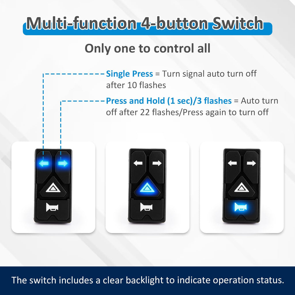 Wsays ATV UTV Turn Signal Kit with Dual 115dB Horn, Plug & Play, Pre-Wired with 4-Button Switch, Hazard Light Compatible with Polaris RZR/Ranger, Fit Can-Am Maverick X3/Defender fit Golf Carts