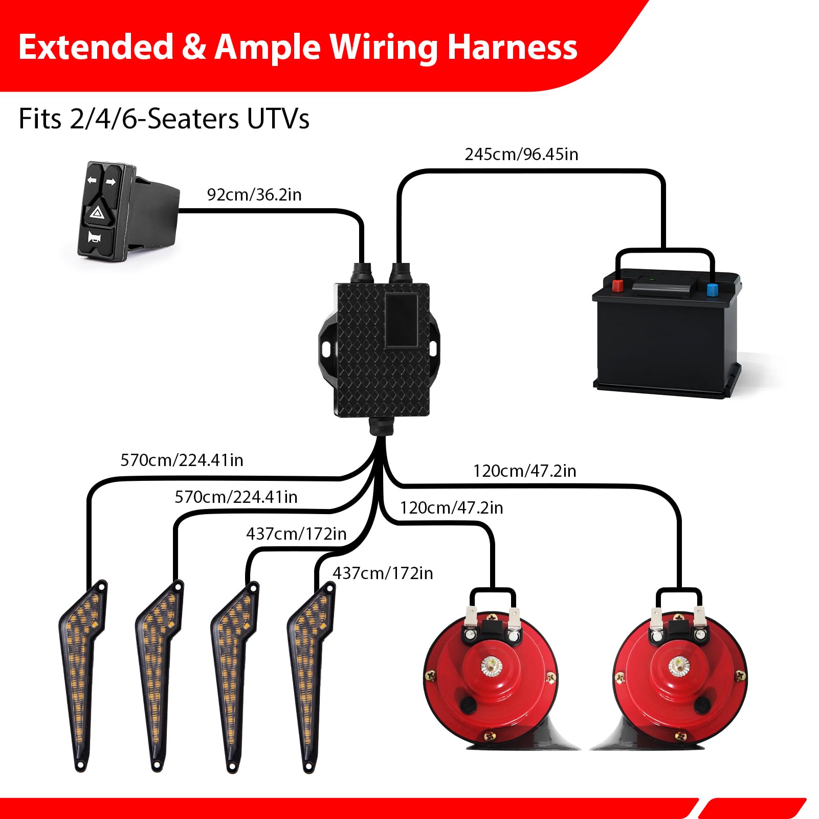 WeiSen UTV Turn Signal Kit with Dual 115dB Horns, Universal UTV Street Legal Kit, Blinker Kit with Rocker Switch, Compatible with Polaris, fit Can-Am, fit CFMOTO