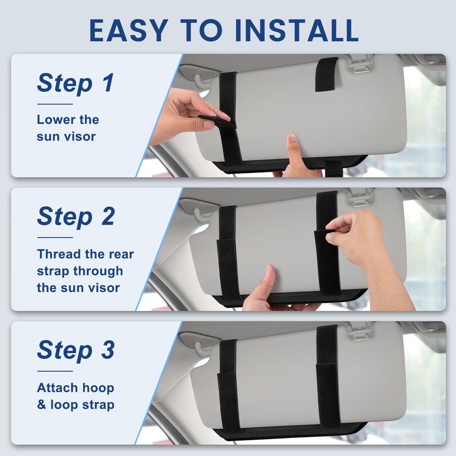 Car Sun Visor Organizer, Multi-Pocket Tactical Visor Storage with Zipper and Sunglasses Holder Clip, Semi-Rigid Molle Panel Car Visor Accessories for Truck, SUV, Patrols, Pickups