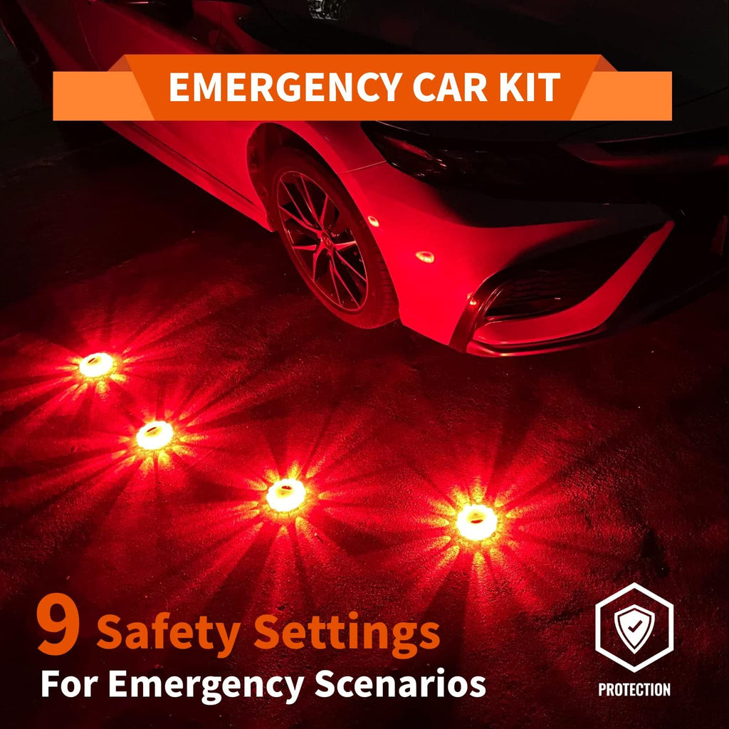 Markstor Led Road Flares 6 Pack LED Flares Emergency Kit Recharge LED Flares with Magnetic Roadside Safety Disc Flares Kit with Breaker Whistle for Vehicle