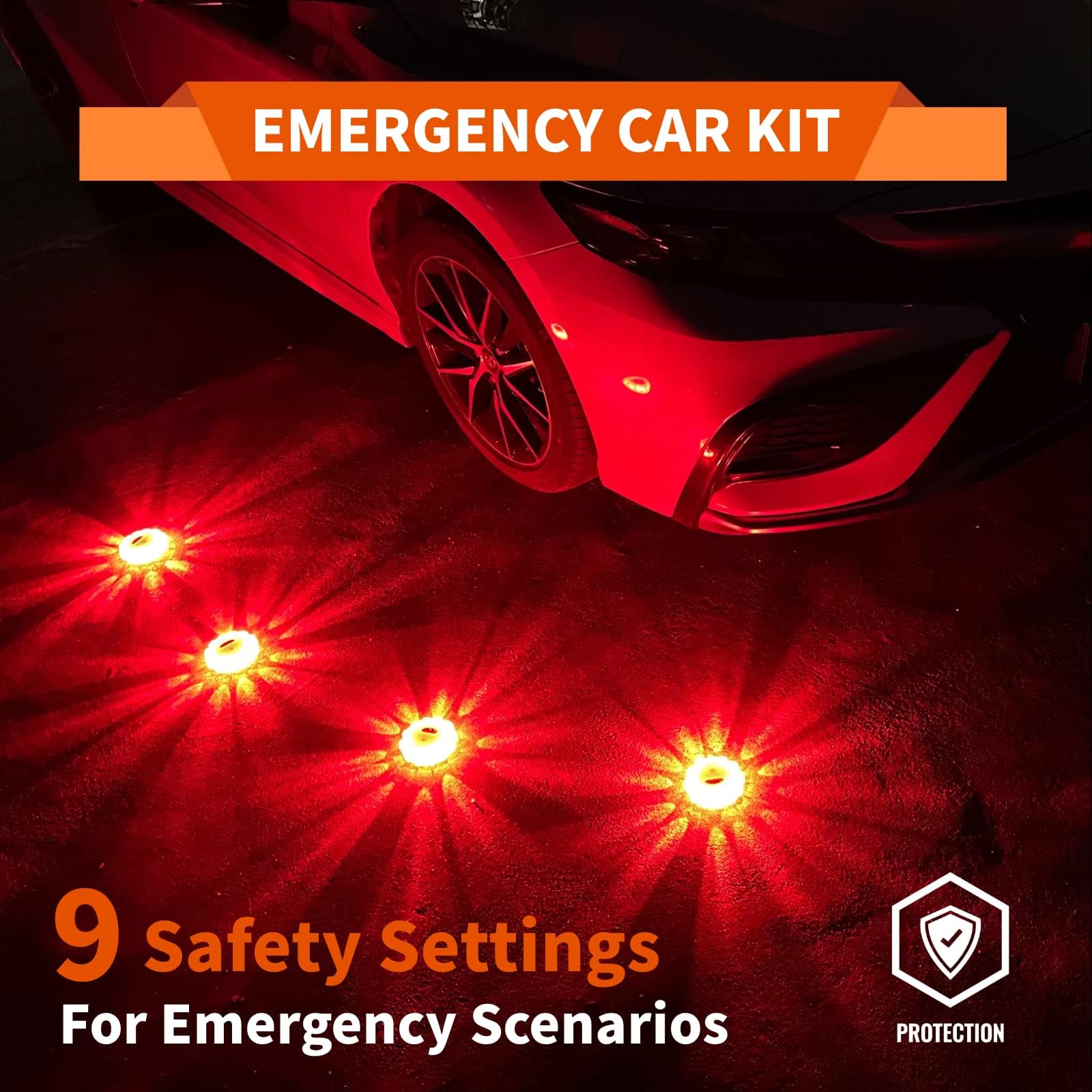 Markstor Led Road Flares 6 Pack LED Flares Emergency Kit Recharge LED Flares with Magnetic Roadside Safety Disc Flares Kit with Breaker Whistle for Vehicle