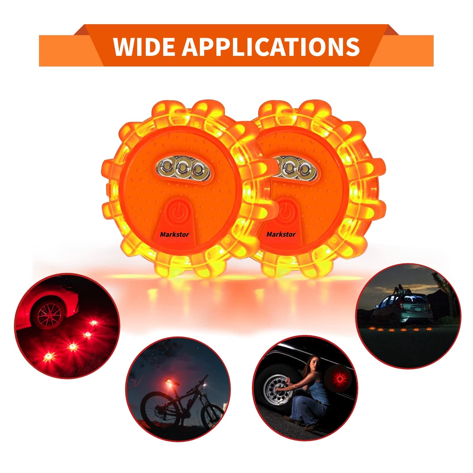 Markstor Led Road Flares 6 Pack LED Flares Emergency Kit Recharge LED Flares with Magnetic Roadside Safety Disc Flares Kit with Breaker Whistle for Vehicle
