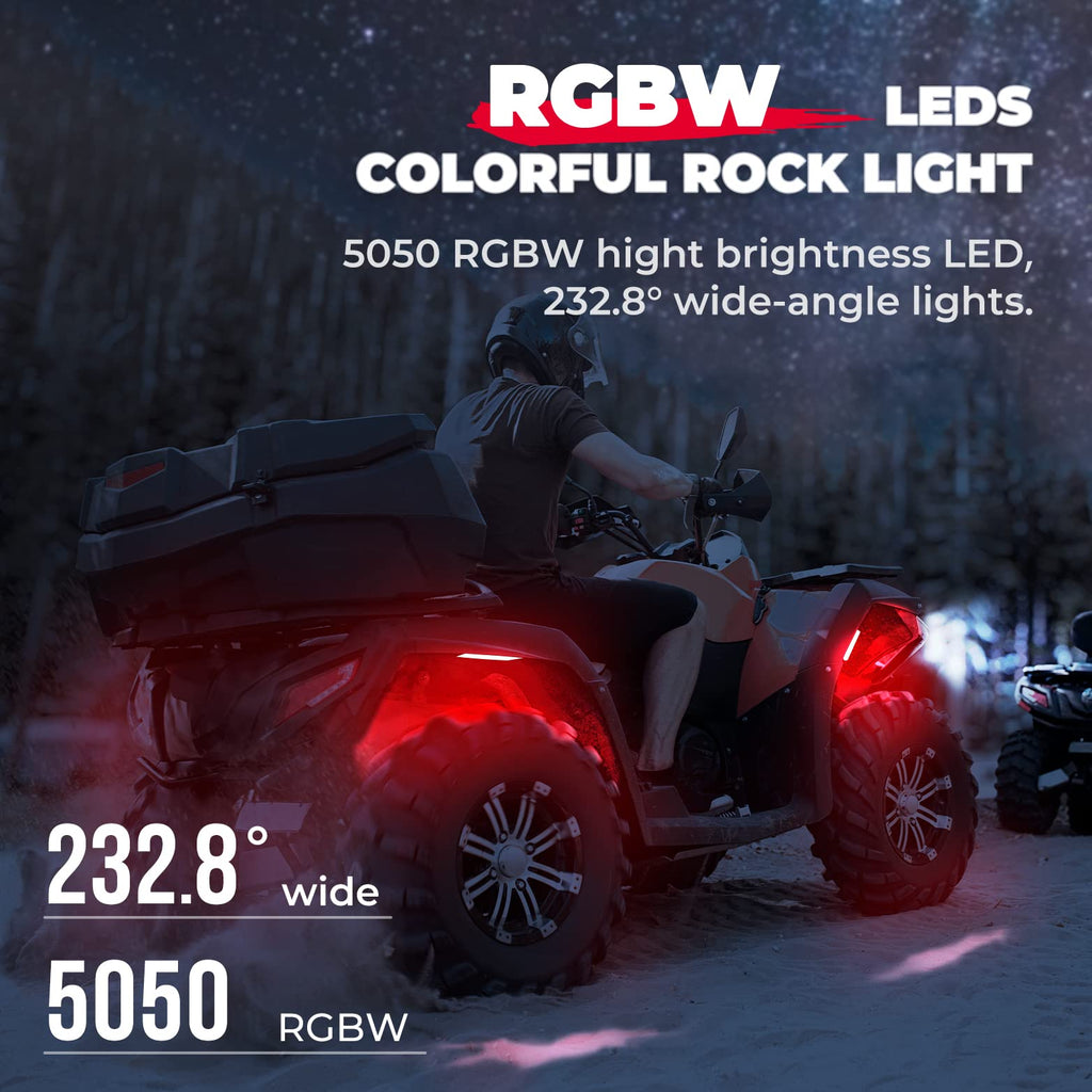 KEMIMOTO 4 Pods LED Rock Lights for Truck UTV, APP RF Dual Control Underglow Multicolor Neon Light Pod Universal Lighting for ATV, Car, Golf Cart, RV, Compatible with Can-Am X3 Polaris RZR Sportsman
