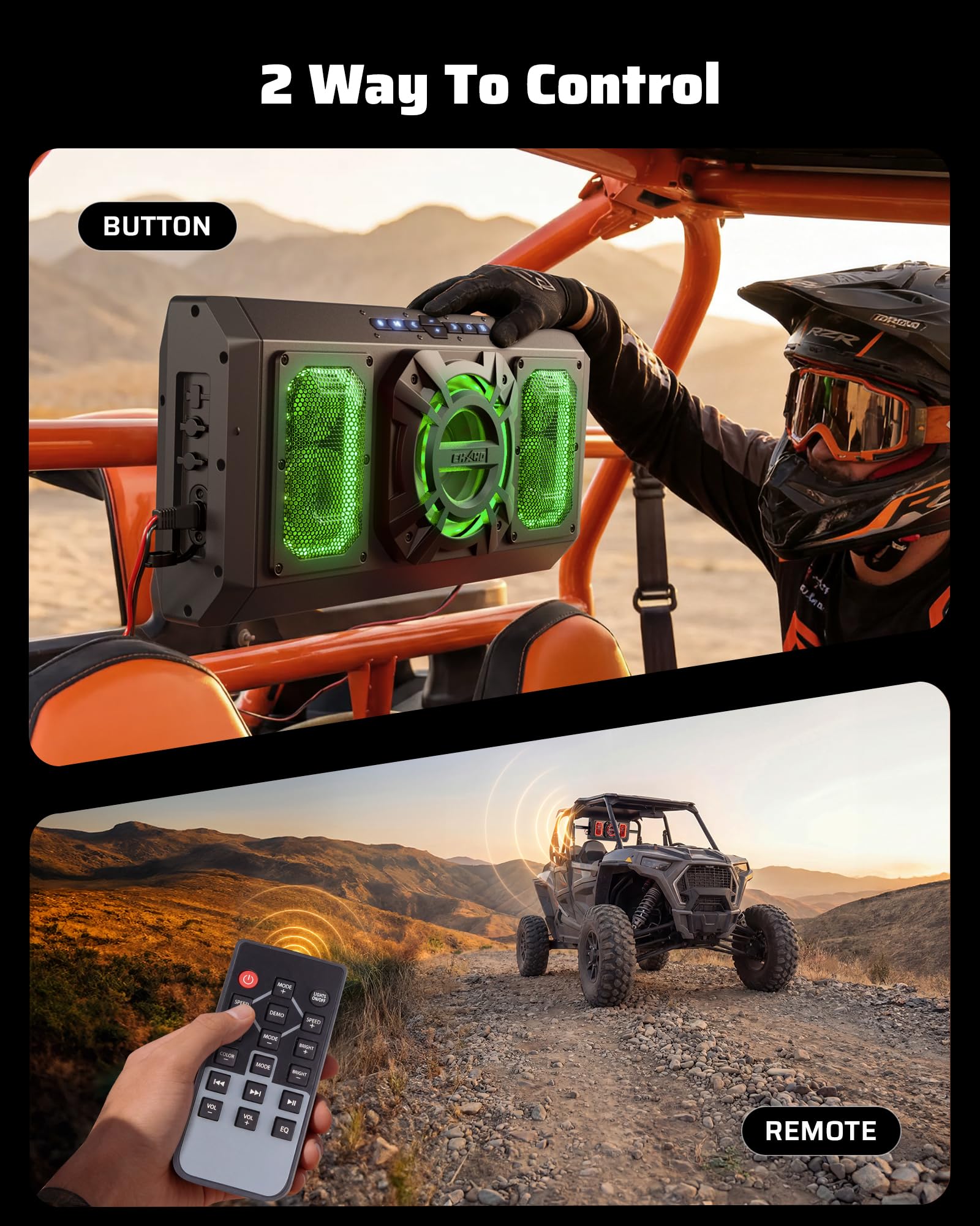 Ehaho UTV Sound Bar with 6.5 Inch Subwoofer, 19.56 Inch Aluminum Golf Cart Speaker Bluetooth Waterproof & Music Sync Multicolor RGB, ATV Soundbar Compatible with SXS Polaris RZR Can-Am