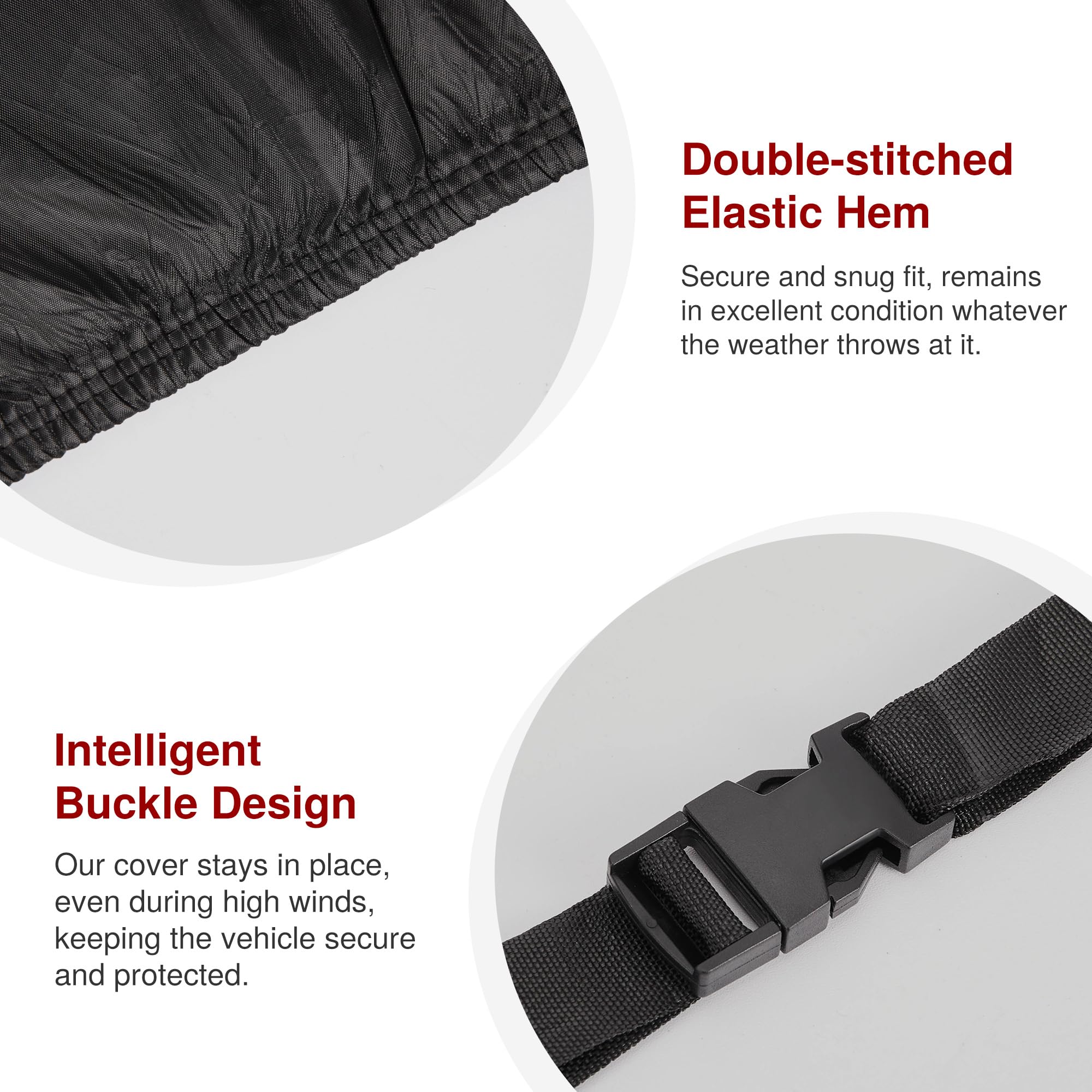 ATV cover double-stitched elastic hem and buckle strap for secure fit