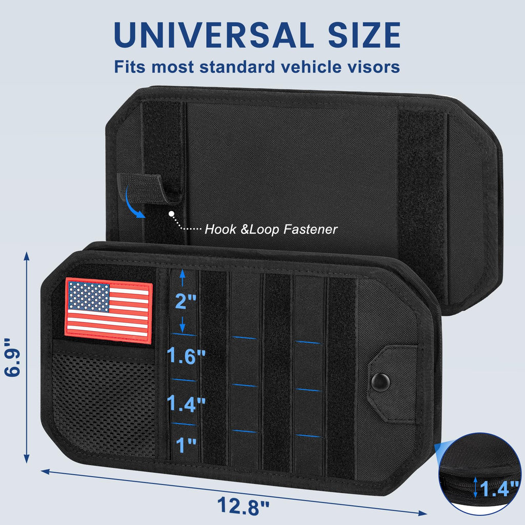 Car Sun Visor Organizer, Multi-Pocket Tactical Visor Storage with Zipper and Sunglasses Holder Clip, Semi-Rigid Molle Panel Car Visor Accessories for Truck, SUV, Patrols, Pickups