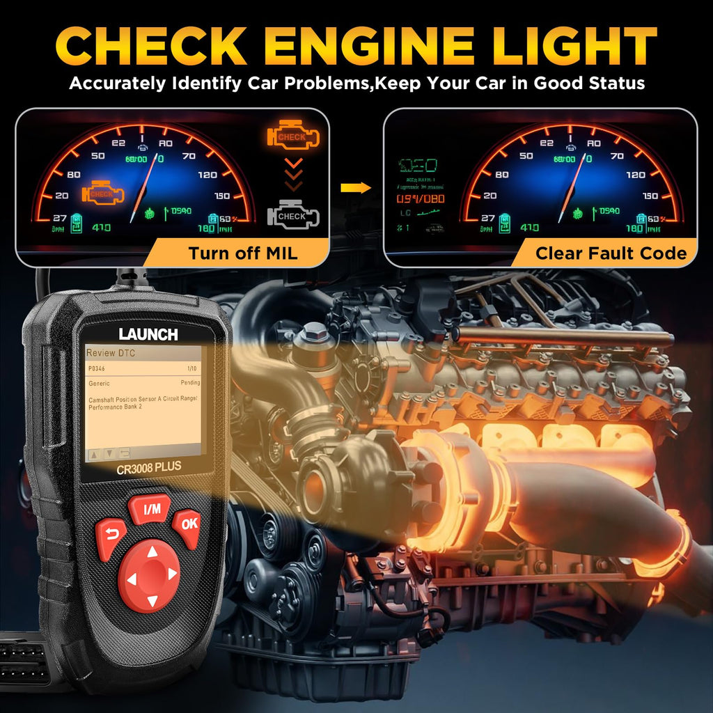 LAUNCH Professional OBD2 Scanner Diagnostic Tool CR3008 Plus,One-Click I/M,Lifetime Update Code Reader,Enhanced Check Engine Code Reader OBDII Car Scan Tool for All Vehicles After 1996,Battery Test