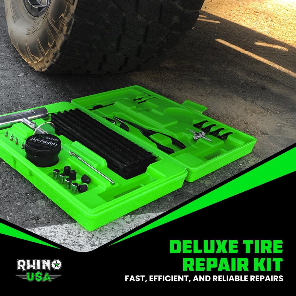 Rhino USA Tire Repair Kit (86-Piece) Professional Heavy Duty Tire Plug Kit to Fix Punctures & Patch Flats with Ease - Ultimate Tubeless Tire Repair Tools for Car, Motorcycle, ATV, UTV, RV and Trailer