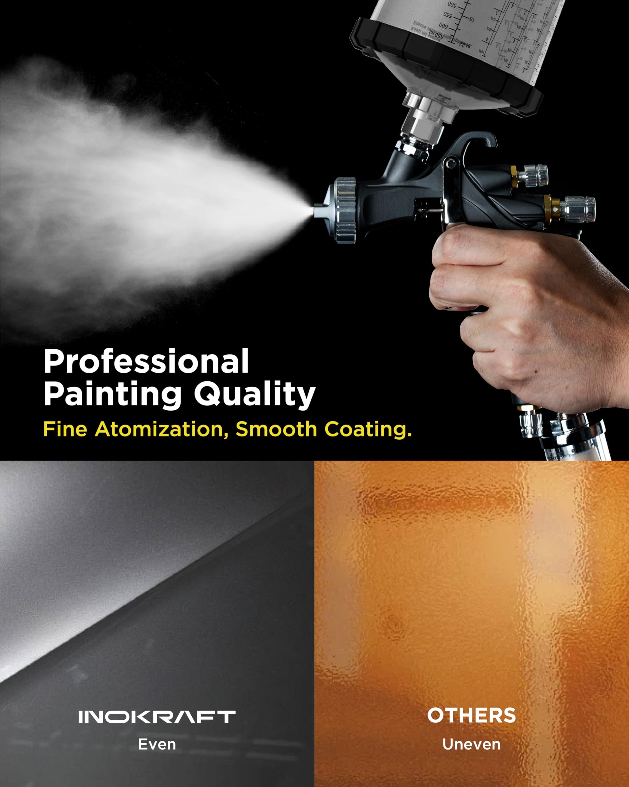 InoKraft D1 LVLP Air Spray Gun Premium Kit with 22 Ounce Disposable Paint Cups, Easy to Use, Paint Gun for Cars & House DIY Painting, 1.3/1.5/1.7mm Nozzles, with Paint Sprayer Accessories