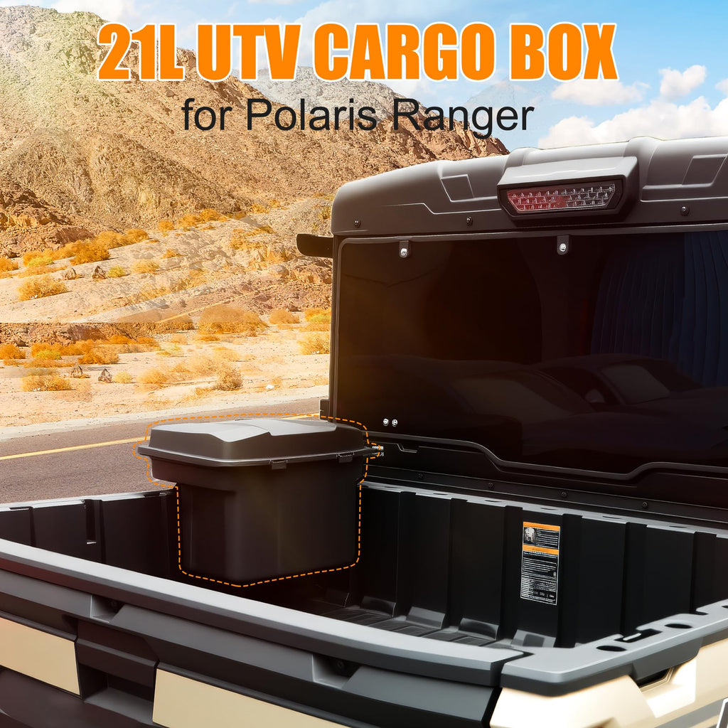 XATVXUTV 21L UTV Cargo Storage Box for Polaris Ranger 1000 900, Waterproof Removable Rear Bed Storage Bin w/ Top Tool Tray for Ranger XP 1000 900 570 500/ General 1000 /Crew 2016-2025 Accessories