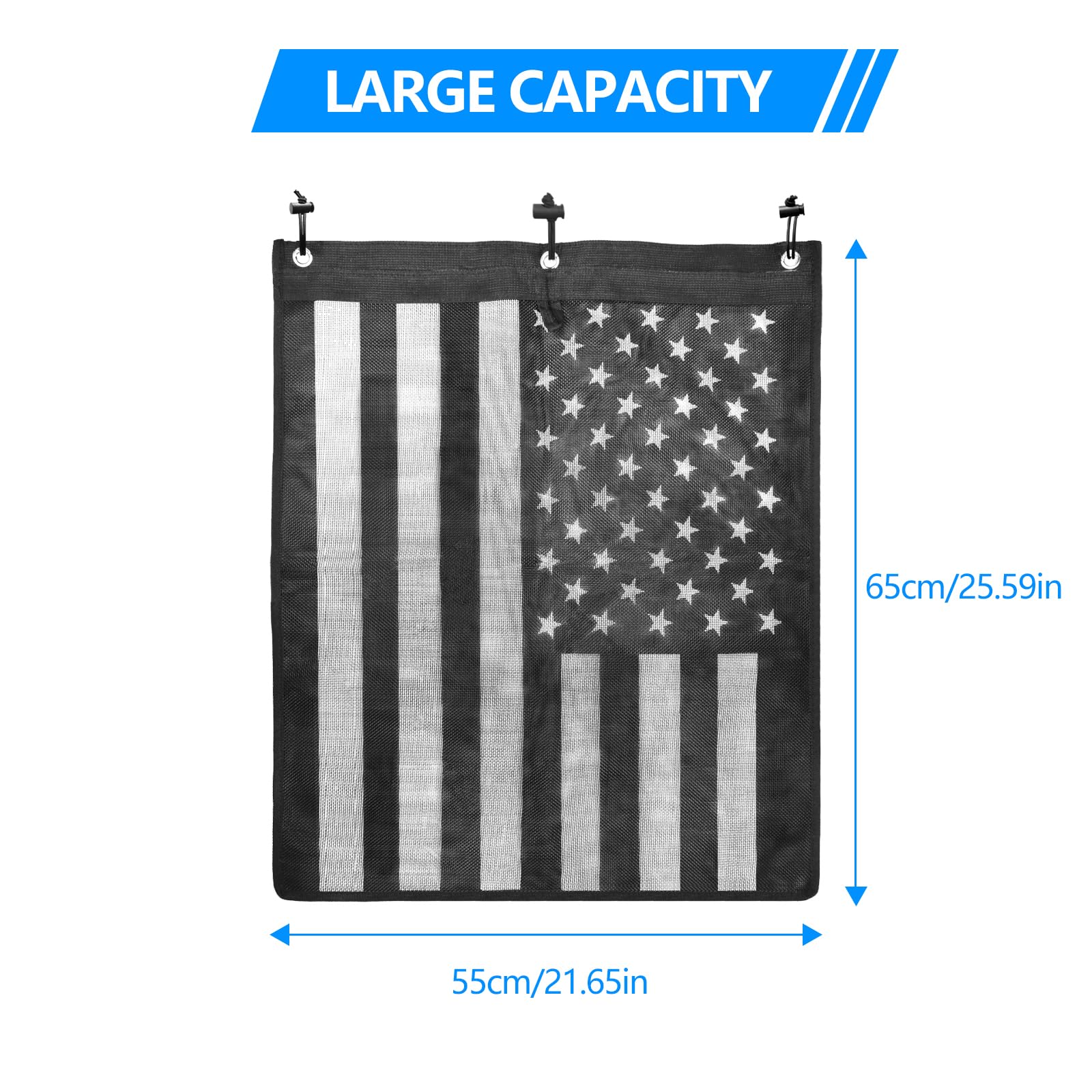 Universal Trash Sack ATV UTV Mesh Trash Bag Large Storage Bag Teslin Compatible with Polaris RZR, CFMOTO, Can-Am, Teryx, Arctic Cat, Golf Cart, Pioneer, Boat(American Flag Print)
