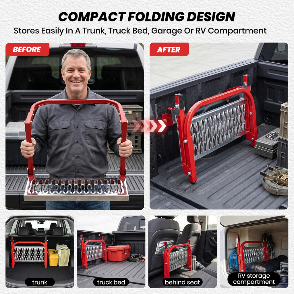 Sakerplus Heavy Duty Folding Tire Step,Non-Slip Wheel Step for Truck SUV RV, Adjustable Tire Mounted Step for Roof Access, Car Washing, Loading Gear & Temporary Vehicle Maintenance(Red)