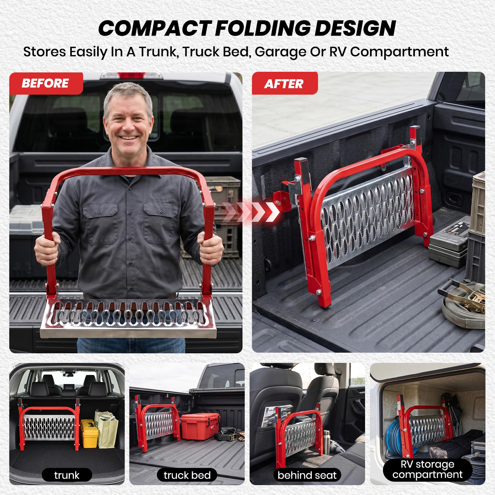 Sakerplus Heavy Duty Folding Tire Step,Non-Slip Wheel Step for Truck SUV RV, Adjustable Tire Mounted Step for Roof Access, Car Washing, Loading Gear & Temporary Vehicle Maintenance(Red)
