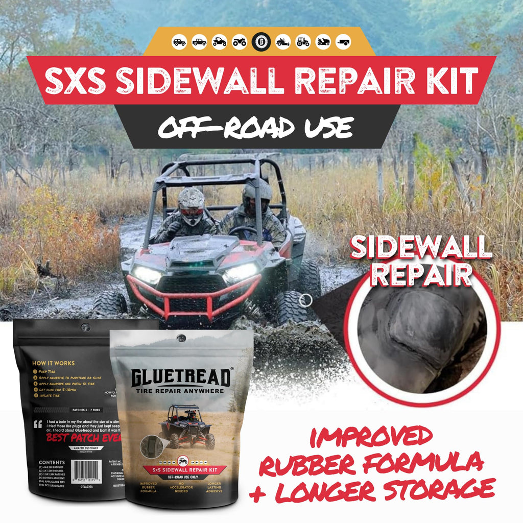 GlueTread SXS Sidewall Tire Repair Kit Tire Patch Kit - Off-Road Sidewall Reinforcement for UTVs - Durable Rubber Patches with Strong Bond - Easy Application, Fast Setting