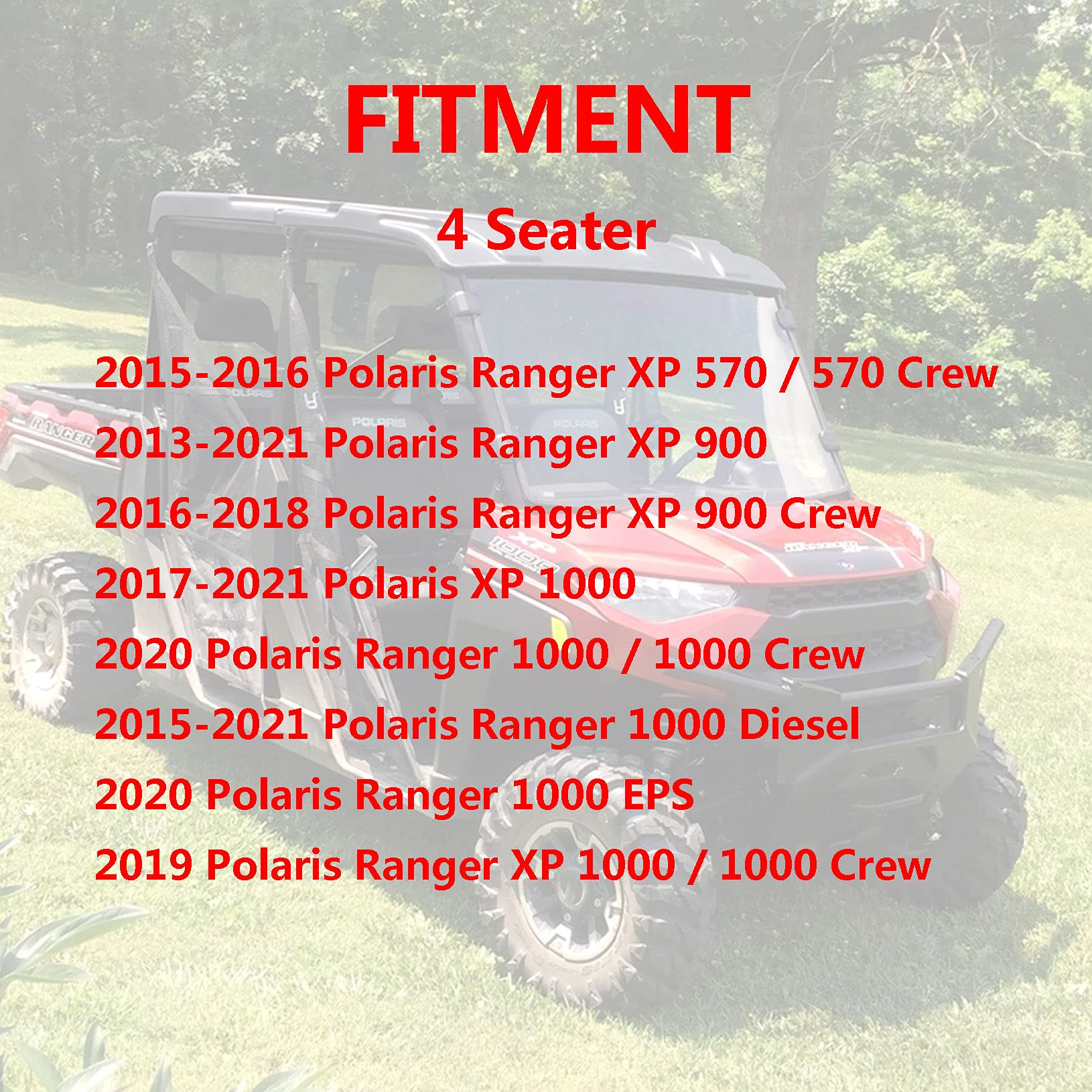 Plastic Panel Roof Compatible with 2013-2021 Polaris Ranger Full Size 1000 Diesel XP 900 XP 570 Crew 4 Seats Model