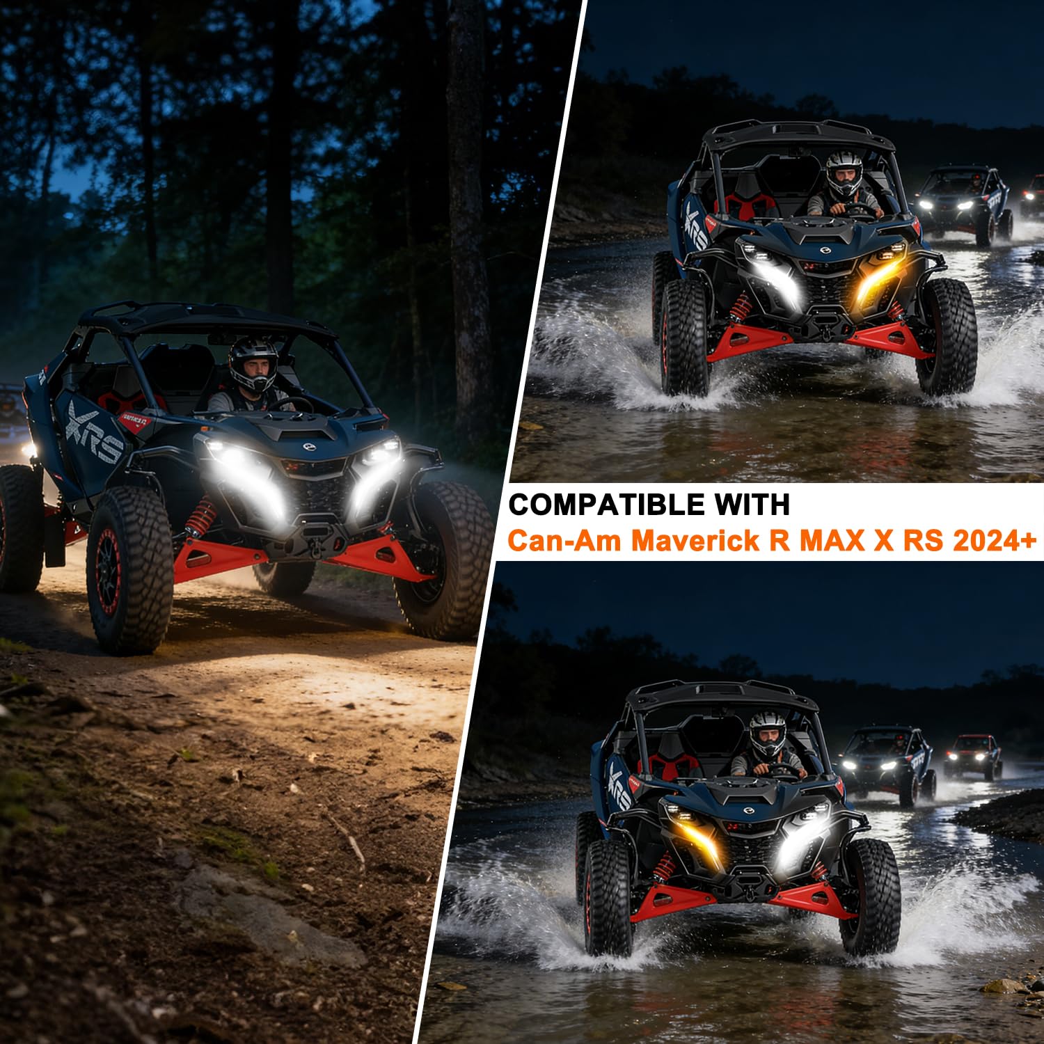 Tavaray LED Fang Lights for Can-Am Maverick R 2024-2026 MAX X RS, Front Signature Accent Lights with White DRL, Amber Turn Signals & Welcome Light, Plug & Play OEM Style UTV Lighting Kit