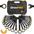 GRENPRO Ratcheting Wrenches Set, Combination Wrench Sets With Organizer Box, 23PC SAE & Metric And Standard, 1/4" to 3/4" & 6-18mm, Open End Wrench Set, Electrophoretic Coating Sock Mechanic Tools