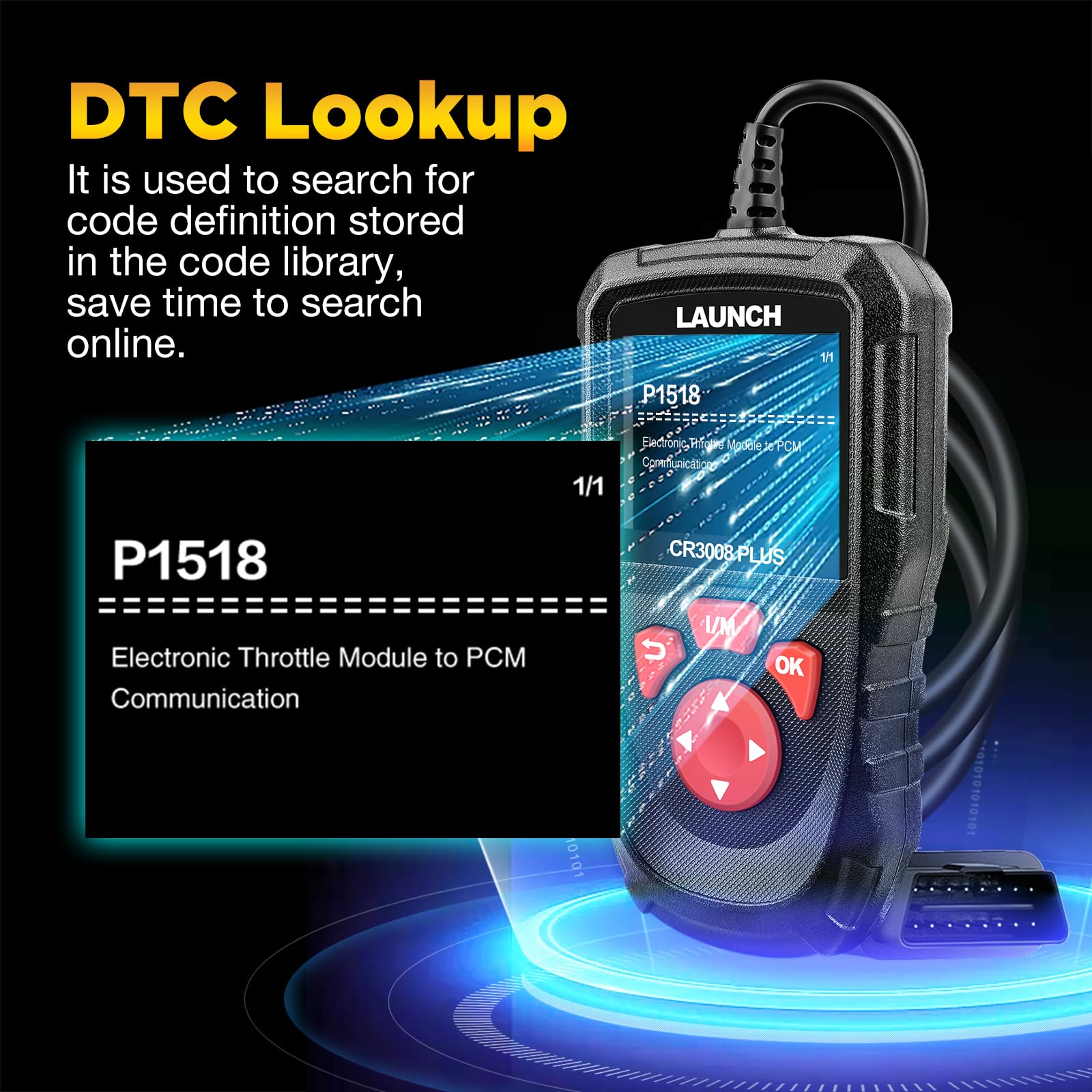 LAUNCH Professional OBD2 Scanner Diagnostic Tool CR3008 Plus,One-Click I/M,Lifetime Update Code Reader,Enhanced Check Engine Code Reader OBDII Car Scan Tool for All Vehicles After 1996,Battery Test