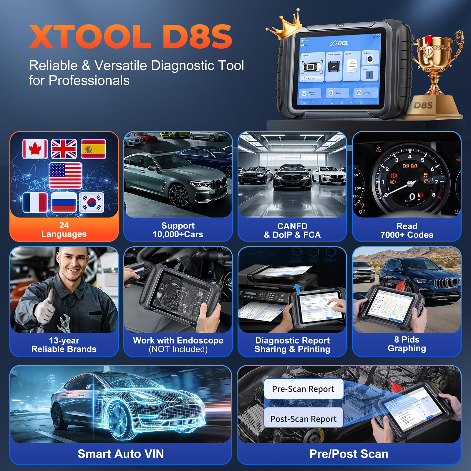 XTOOL D8S AI-Assisted Bidirectional OBD2 Scanner with Topology Mapping: 2026 Upgrade of XTOOL D8, Scan Tool with 42+ Reset, Full System Automotive Scanner Diagnostic Tool, PMI for Ford, FCA/CANFD/DoIP