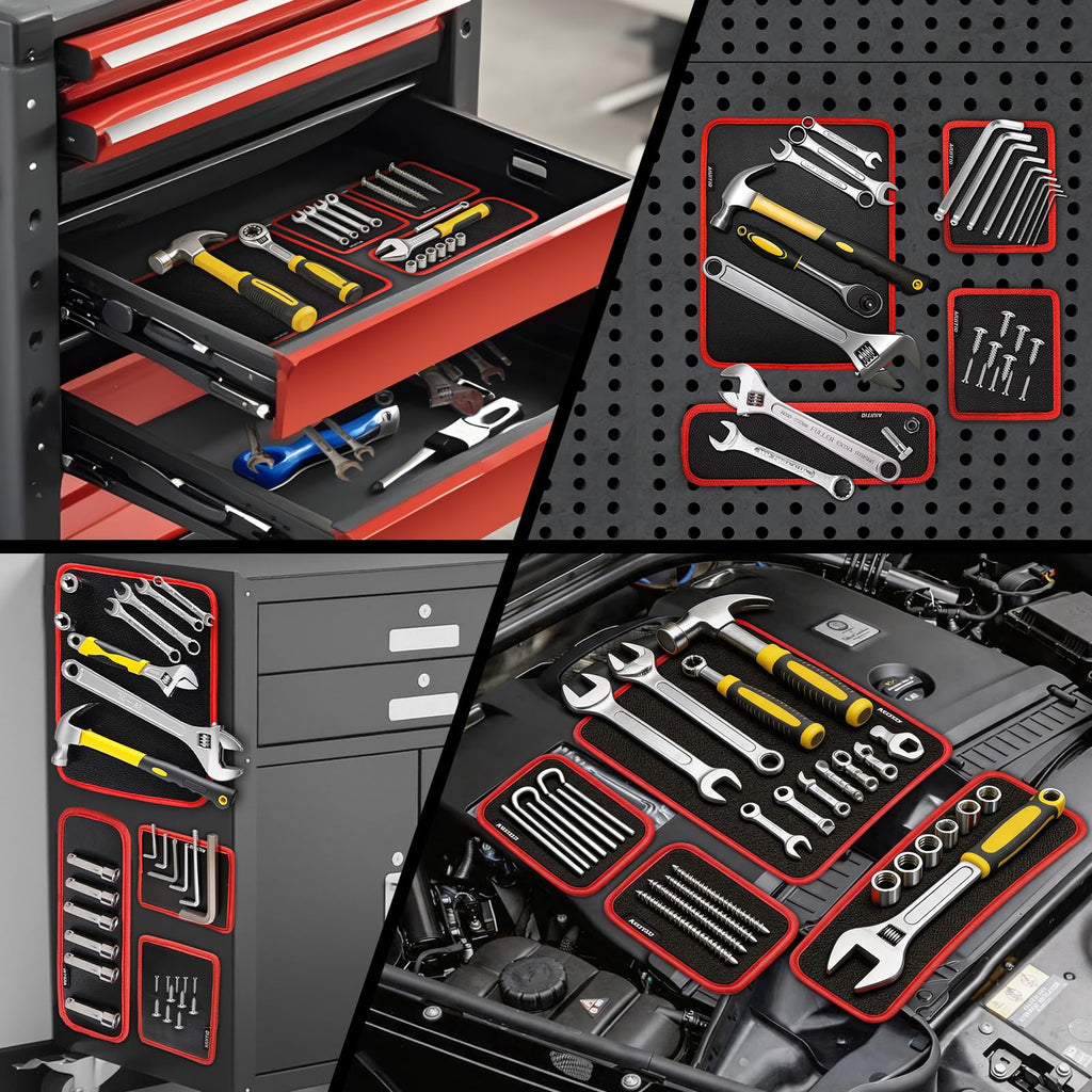 AIUITIO 4PC Flexible Magnetic Tool Mat,3 Sizes Flexible Magnetic Tool Holder - Thin Profile Perfect for Toolbox Drawers - Tool Holder Conforms to Body Panels
