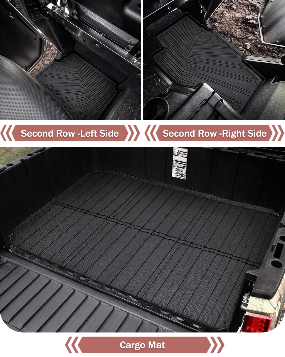 TPE Floor & Bed Mat Set for Polaris Ranger Crew XP 1000 (2019-2025) | 5 PCS All Weather Guard Custom Fit 6-Seat 2-Door UTV Rubber Liners | Non-Slip & Easy Clean Car Mat Cargo Liners Accessories