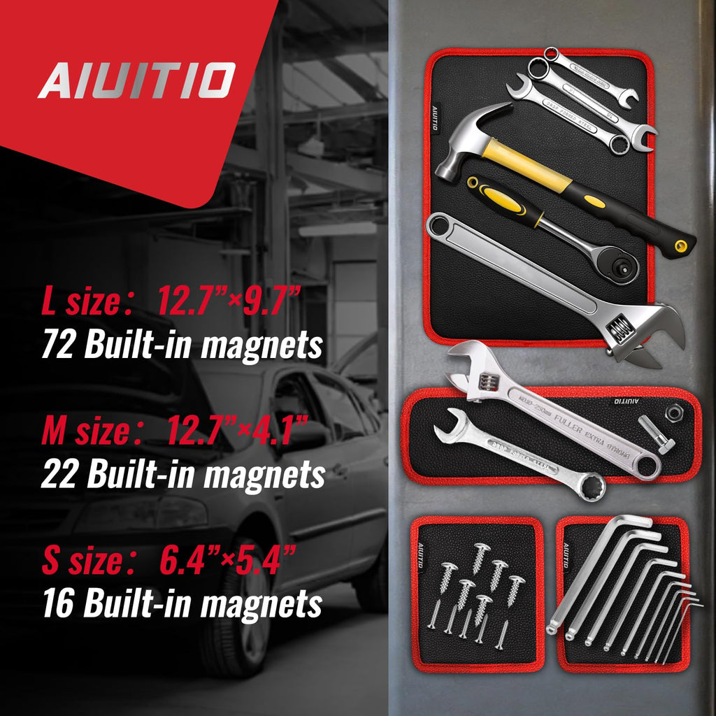 AIUITIO 4PC Flexible Magnetic Tool Mat,3 Sizes Flexible Magnetic Tool Holder - Thin Profile Perfect for Toolbox Drawers - Tool Holder Conforms to Body Panels