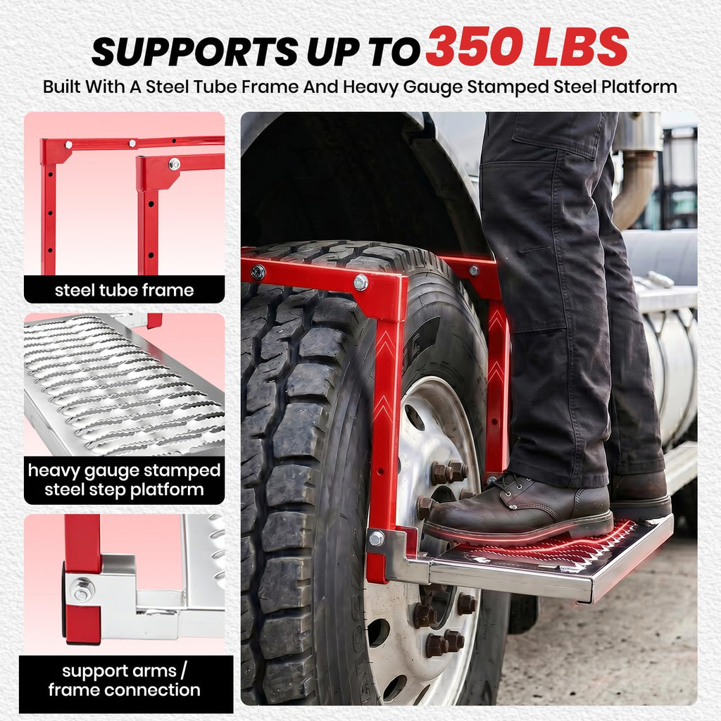 Sakerplus Heavy Duty Folding Tire Step,Non-Slip Wheel Step for Truck SUV RV, Adjustable Tire Mounted Step for Roof Access, Car Washing, Loading Gear & Temporary Vehicle Maintenance(Red)