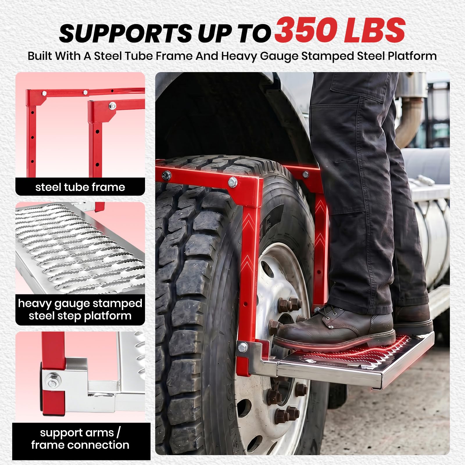 Sakerplus Heavy Duty Folding Tire Step,Non-Slip Wheel Step for Truck SUV RV, Adjustable Tire Mounted Step for Roof Access, Car Washing, Loading Gear & Temporary Vehicle Maintenance(Red)