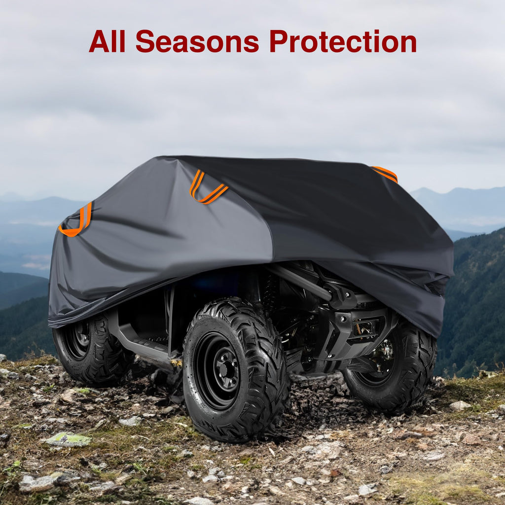 ATV cover on quad bike in dark gray with orange straps