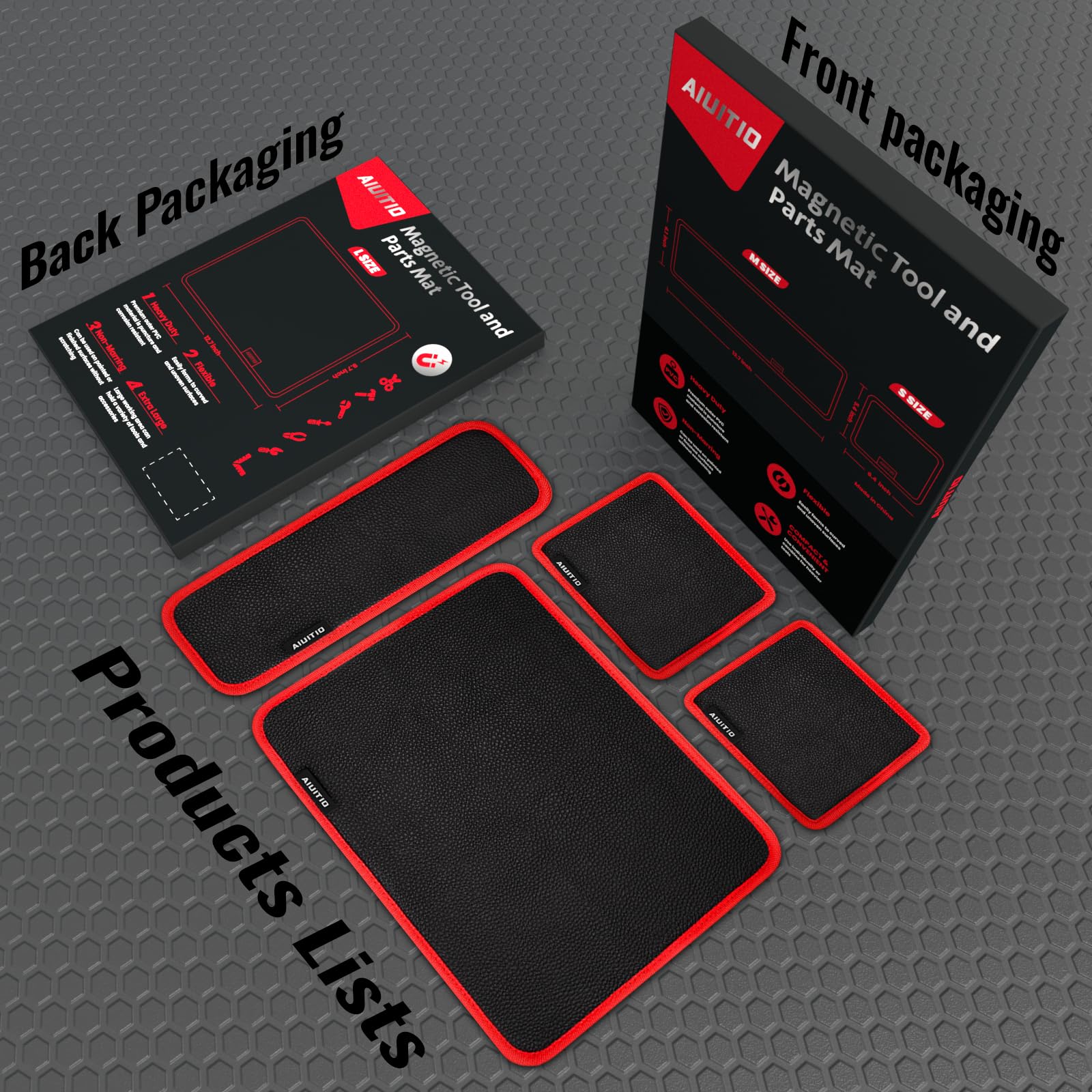 AIUITIO 4PC Flexible Magnetic Tool Mat,3 Sizes Flexible Magnetic Tool Holder - Thin Profile Perfect for Toolbox Drawers - Tool Holder Conforms to Body Panels